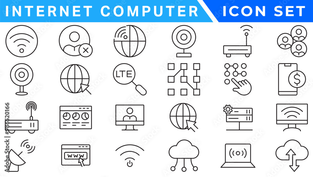 Poster internet computer icon set. containing online, computer, network, website, server, web design, hardw