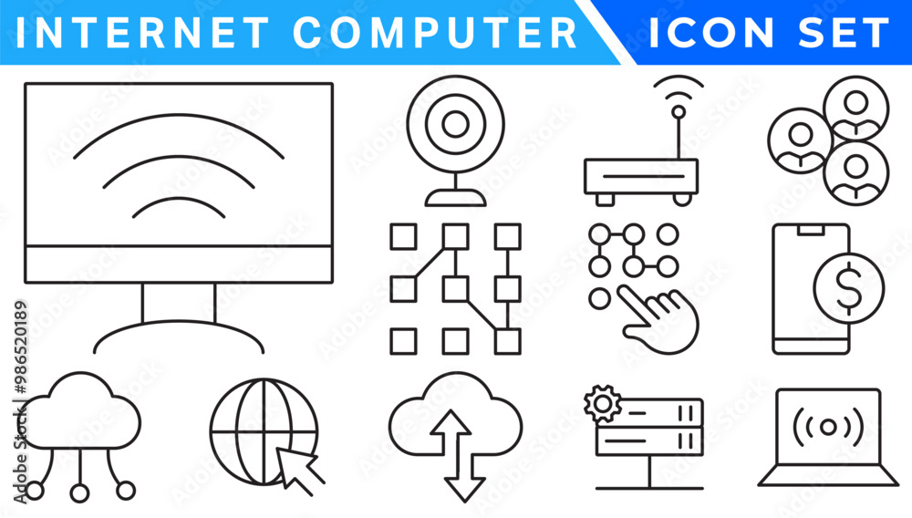 Poster internet computer icon set. containing online, computer, network, website, server, web design, hardw