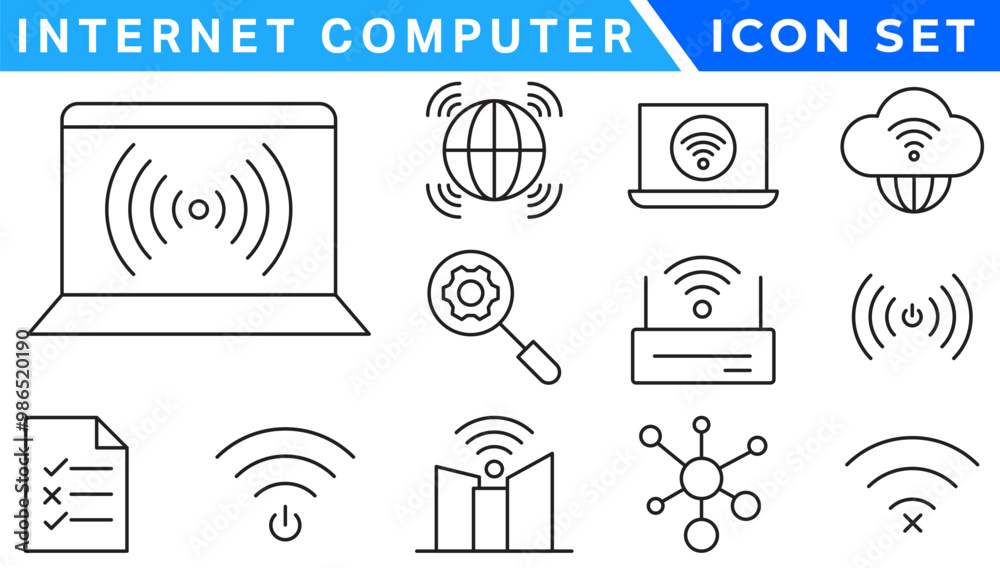Poster internet computer icon set. containing online, computer, network, website, server, web design, hardw