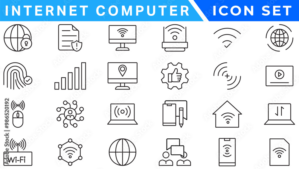 Poster internet computer icon set. containing online, computer, network, website, server, web design, hardw