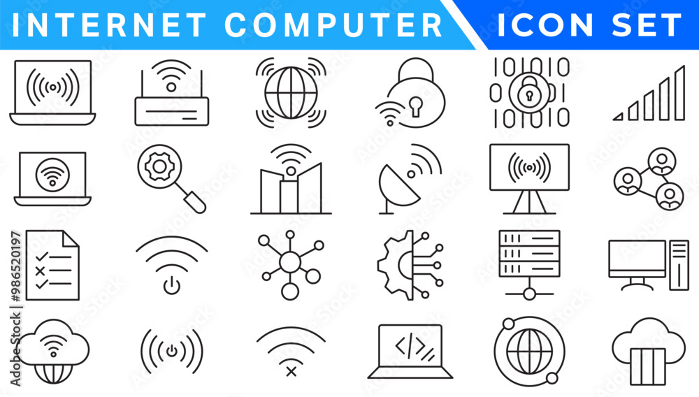 Poster internet computer icon set. containing online, computer, network, website, server, web design, hardw