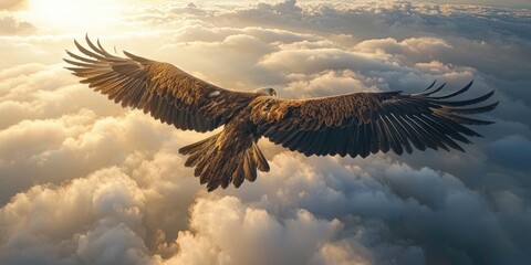 Obraz premium Majestic Eagle Soaring Above the Clouds - Symbol of Strength and Determination in 4K