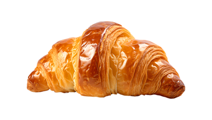 Croissant with a golden-brown and flaky crust on a transparent background