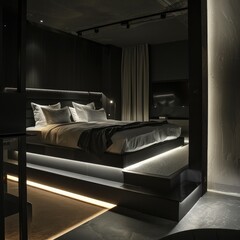 Simple Aesthetic Bed Room Interior Night view 
