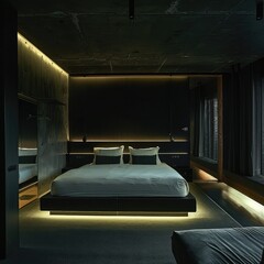 Simple Aesthetic Bed Room Interior Night view 
