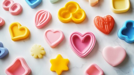Obraz premium Silicone baking molds in fun shapes, isolated on a white marble background