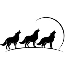 Minimalist Wolf Trio Howling at the Moon - Vector Art