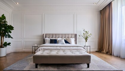 White luxury bedroom interior, wall mockup