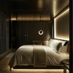 Simple Aesthetic Bed Room Interior Night view 
