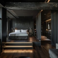 Simple Aesthetic Bed Room Interior Night view 
