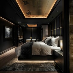 Simple Aesthetic Bed Room Interior Night view 
