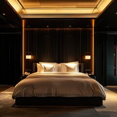 Simple Aesthetic Bed Room Interior Night view 
