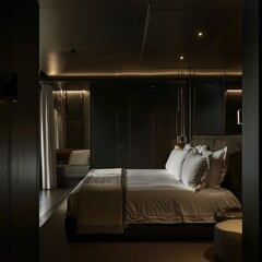 Simple Aesthetic Bed Room Interior Night view 
