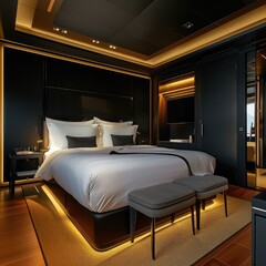 Simple Aesthetic Bed Room Interior Night view 
