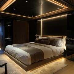 Simple Aesthetic Bed Room Interior Night view 
