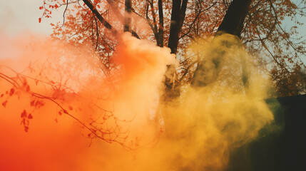 Trees and orange smoke