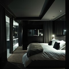Simple Aesthetic Bed Room Interior Night view 
