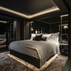 Simple Aesthetic Bed Room Interior Night view 
