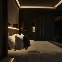 Simple Aesthetic Bed Room Interior Night view 
