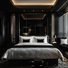 Simple Aesthetic Bed Room Interior Night view 
