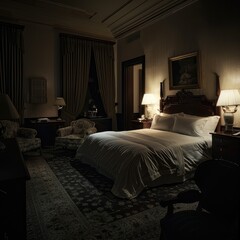 Simple Aesthetic Bed Room Interior Night view 
