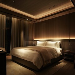 Simple Aesthetic Bed Room Interior Night view 
