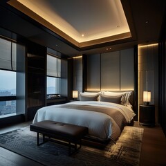 Simple Aesthetic Bed Room Interior Night view 
