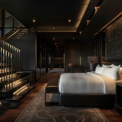 Simple Aesthetic Bed Room Interior Night view 
