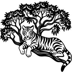 Tiger Silhouette Relaxing in a Tree