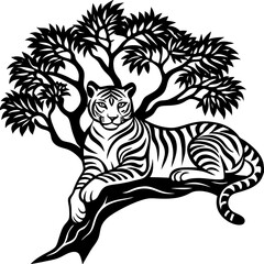 Tiger Silhouette Relaxing in a Tree