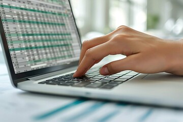A Businesswoman Analyzing a Spreadsheet on Her Laptop in the Office: A Detailed View