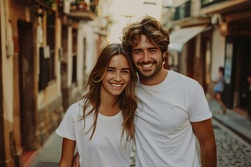 A Captivating Image of a Happy Young Couple Posed on the Street