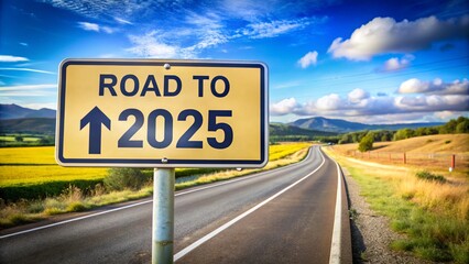 Road to 2025 with an empty road with written 2025 and arrow pointing towards