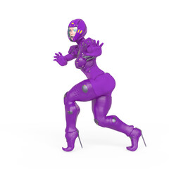 cyber soldier girl is is trying to stop the action in white background