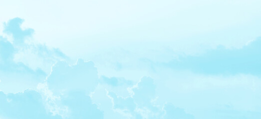 Blue pastel sky with white fluffy cloud. Cumulus clouds background. Cloudscape morning sky. The concepts of freedom of life, never give up and positive though energy.