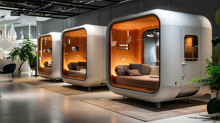 Modern Futuristic Sleep Pods in a Minimalist Interior