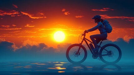 Fototapeta premium A cyclist rides through a serene landscape at sunset, capturing the essence of adventure and tranquility in nature.