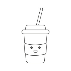 coloring book kawaii, coffee, glass with straw, smiley, vector illustration, vector