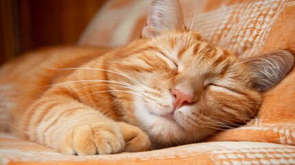 Fototapeta na wymiar A house cat is sleeping or napping. The pet is resting in a cozy atmosphere. Sweet dream. Illustration for cover, card, postcard, interior design, decor or print.