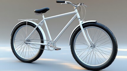 Fototapeta premium A stylish white bicycle with sturdy tires, perfect for urban commuting or leisurely rides in nature, showcasing sleek design.