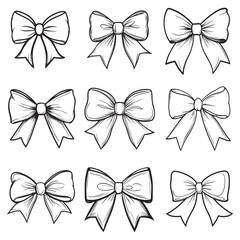 Bow line art logo icon design, vector illustration on white background, happy merry Christmas bow ribbon card vector illustration design, Bow cartoon line art design