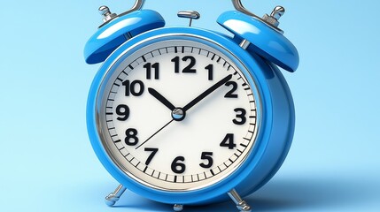 A vibrant blue alarm clock against a soft blue background, emphasizing the importance of time management and punctuality.