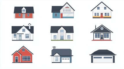 Fototapeta premium Set of Minimalist House Illustrations for Real Estate Concepts