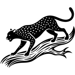 Dynamic Cheetah Silhouette Leaping Over a Fallen Tree