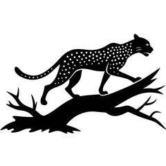 Dynamic Cheetah Silhouette Leaping Over a Fallen Tree