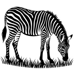 Zebra Silhouette Grazing on a Grassy Plain with Subtle Stripes Vector Art