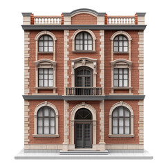 Fototapeta premium A classic brick building with detailed architecture isolated on transparent background