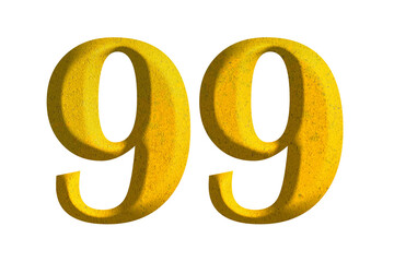 3d golden number 99, isolated on transparent background