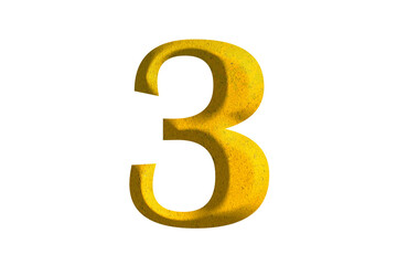 3d golden number 3, isolated on transparent background