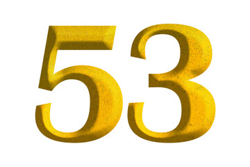 3d golden number 53, isolated on transparent background